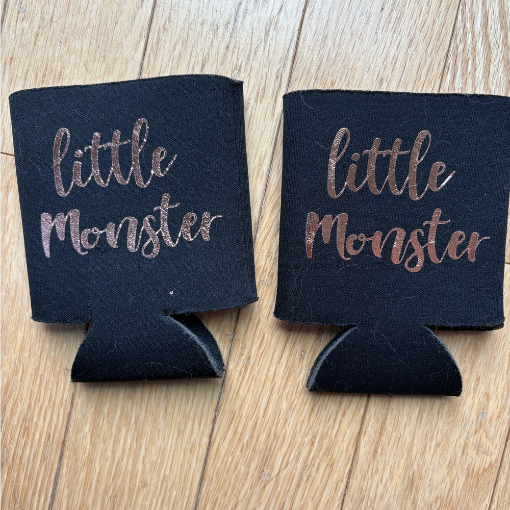 Koozies with Little Monster in rose gold on one side